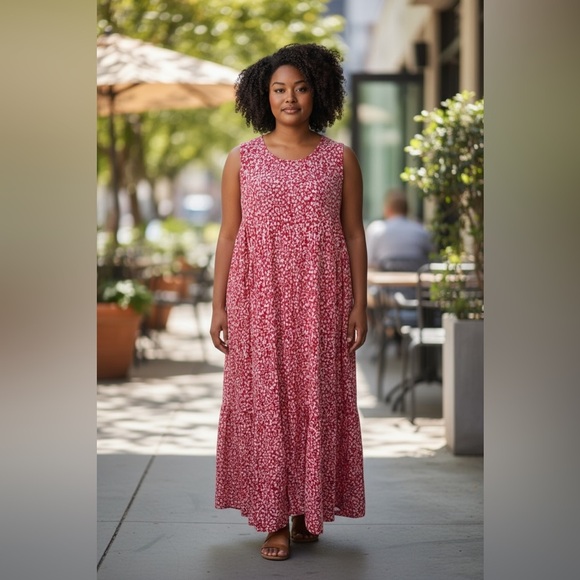 NWOT, Penningtons, Plus-Size Floral Maxi Dress, 24W, Red & White - Picture 1 of 10